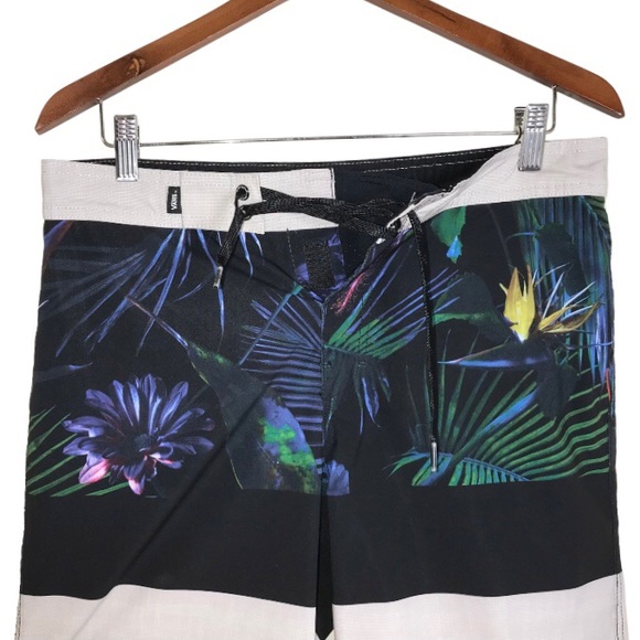 Vans Era Black/Multicolor Striped Tropical Floral Print Swim Boardshort Trunks - Picture 5 of 7